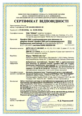 Сертифікат відповідності Rehau Euro 60