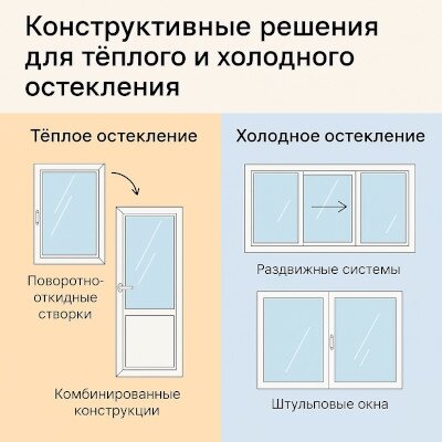 Конструктивные решения для тёплого и холодного остекления: поворотно-откидные створки, комбинированные конструкции, раздвижные системы и штульповые окна