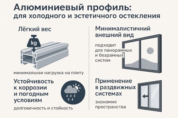 Преимущества алюминиевого профиля для холодного остекления: лёгкий вес, минималистичный дизайн, устойчивость к погодным условиям и применение в раздвижных системах