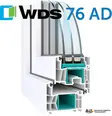 Переріз ПВХ-профілю WDS 76 AD з двокамерним склопакетом — схема будови