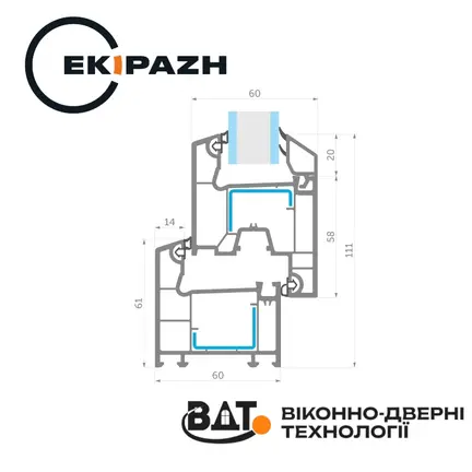 Зразок розріз профілю рама стулка Ekipazh Ultra 60