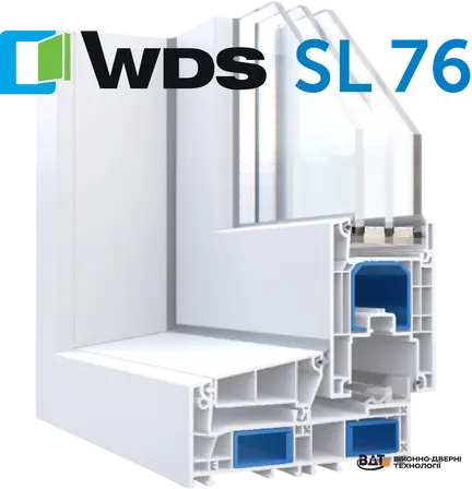Розсувна система WDS SL 76 у розрізі: теплий профіль, склопакет і роликовий механізм