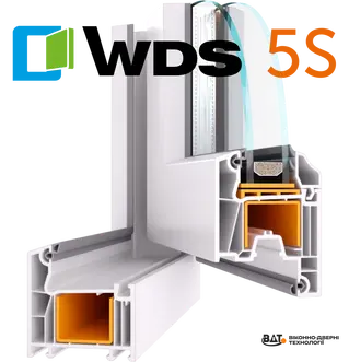 WDS 5S — переріз 5-камерного ПВХ-профілю 60 мм зі склопакетом 24 мм