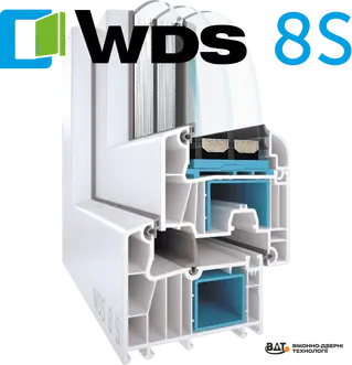 WDS 8S — енергоефективний ПВХ-профіль у розрізі з двокамерним склопакетом